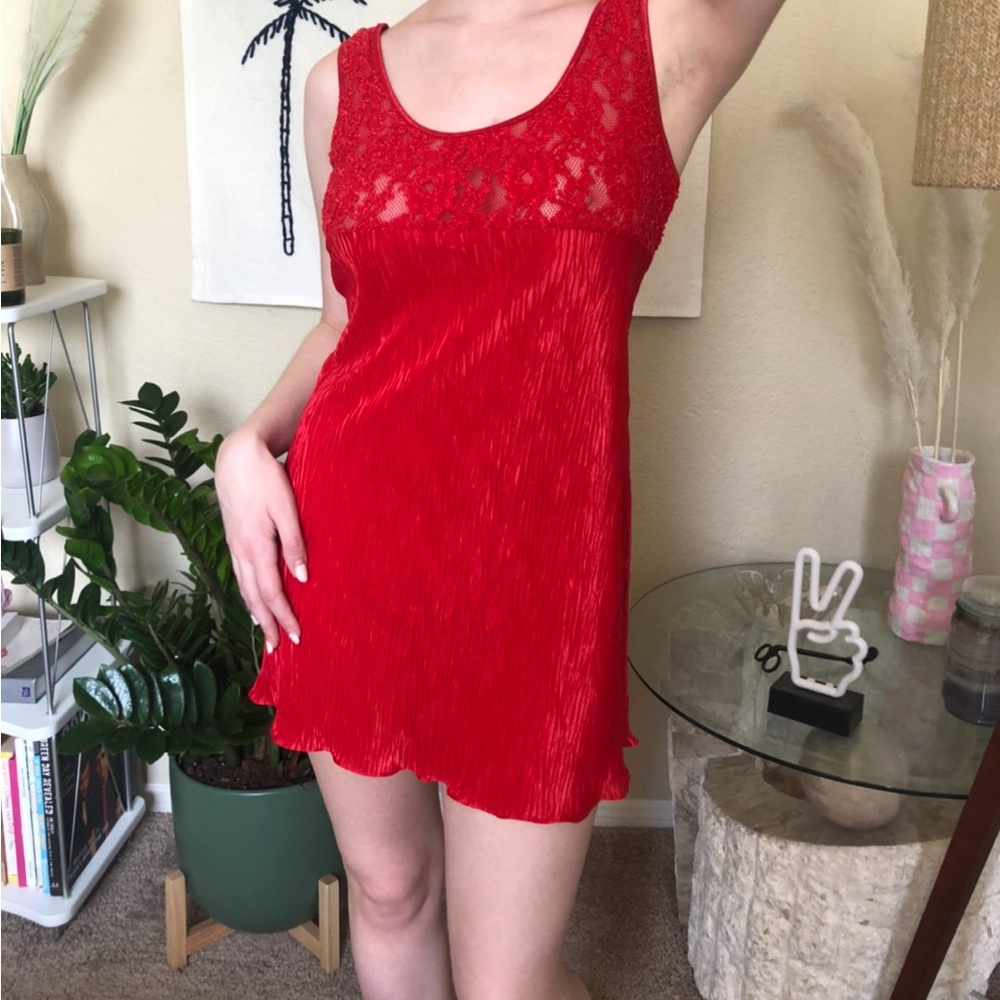 Vintage red lace slip dress
